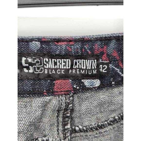 Sacred Crown Black Premium splatter print jeans in size 42 - Picture 3 of 4